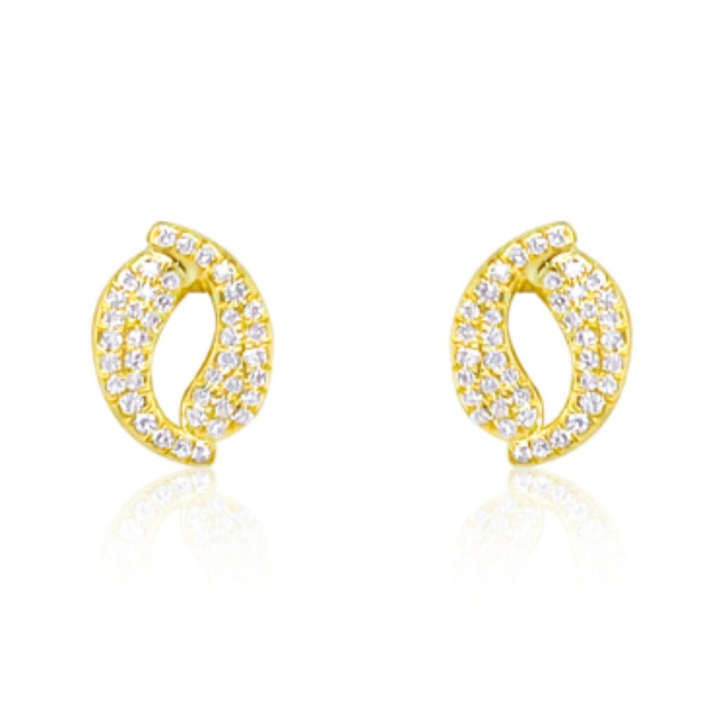 Beautiful Authentic Meira T *Yellow Gold Diamond Waves Studs Brand New